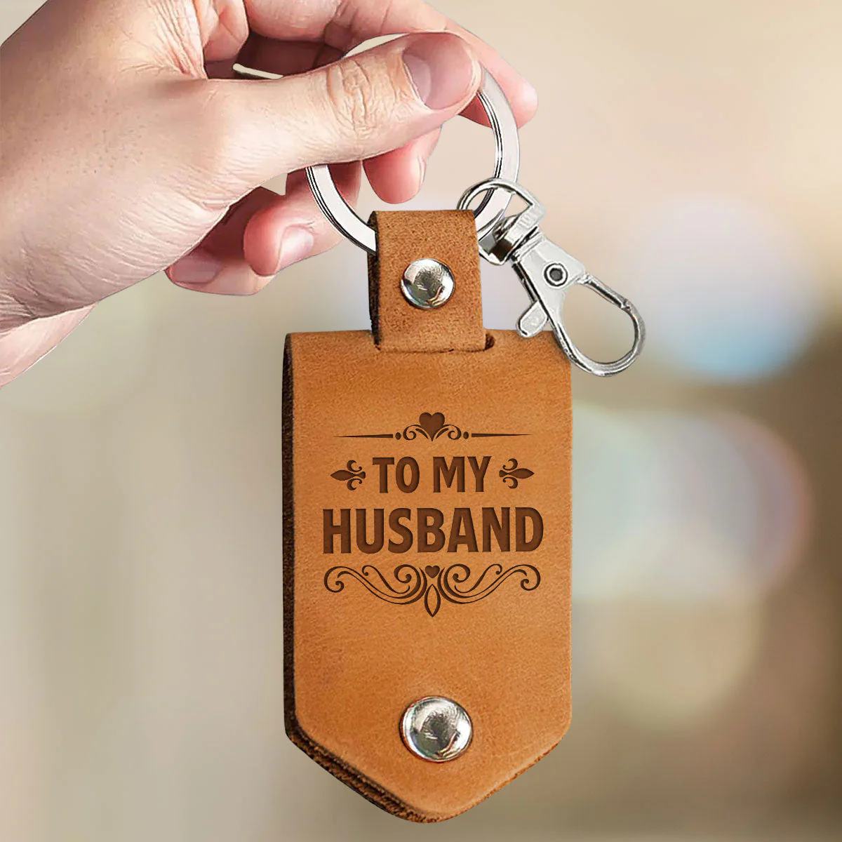 Drive Safe I Need You Here With Me - Personalized Leather Photo Keychain - Image 3