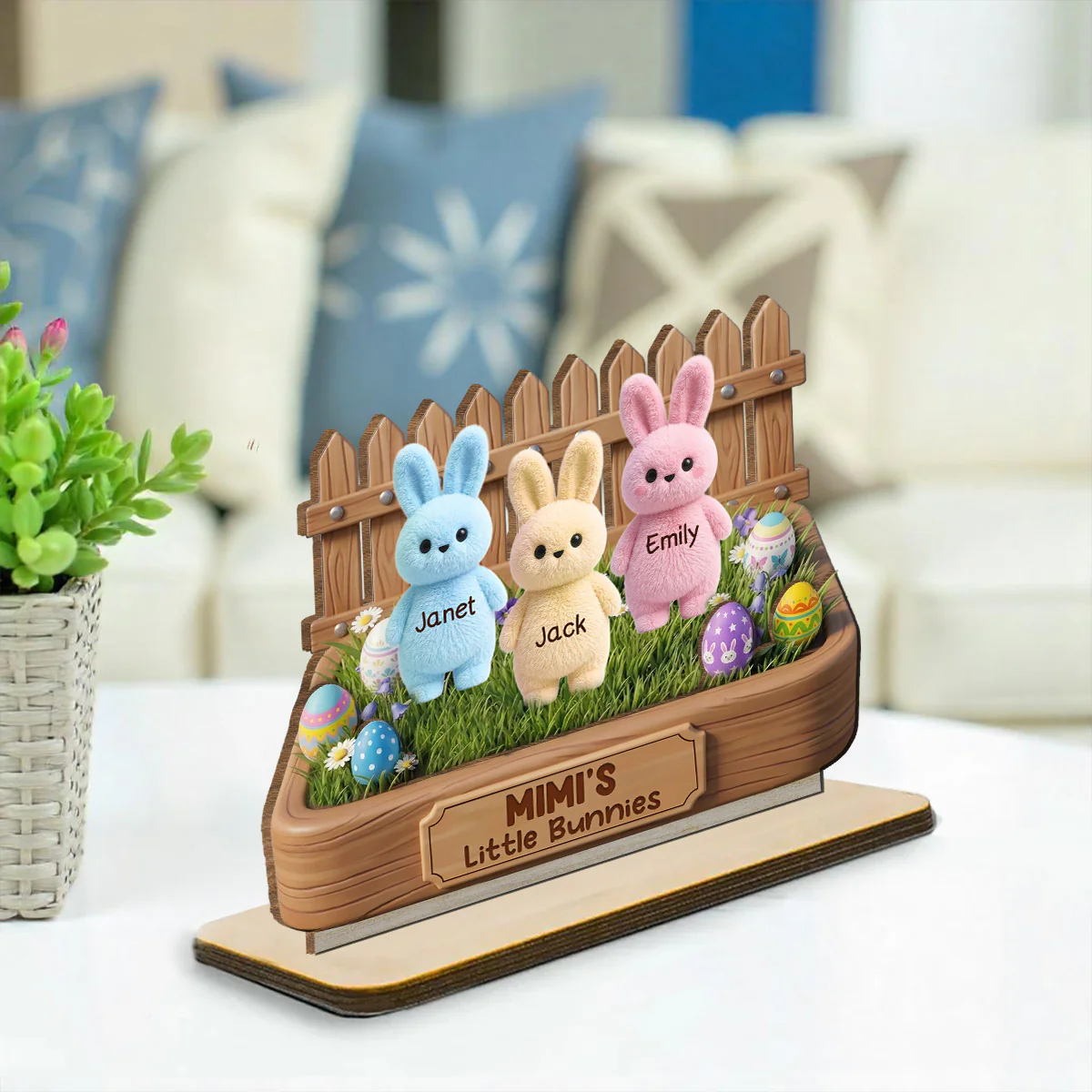 Easter Grandma Little Bunnies - Personalized Custom 2-Layer Wood Plaque With Flat Base - Image 2