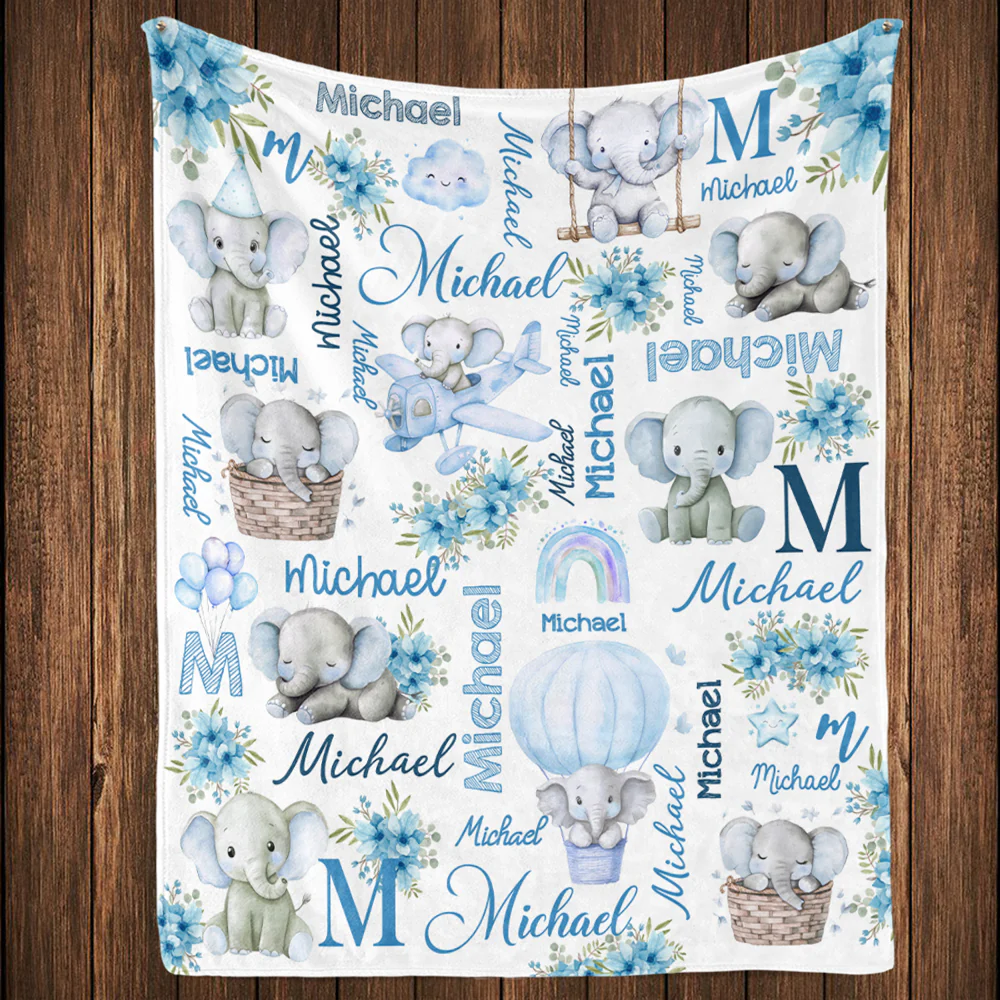 Elephant Love - Personalized Custom Fleece Blanket - Image 4