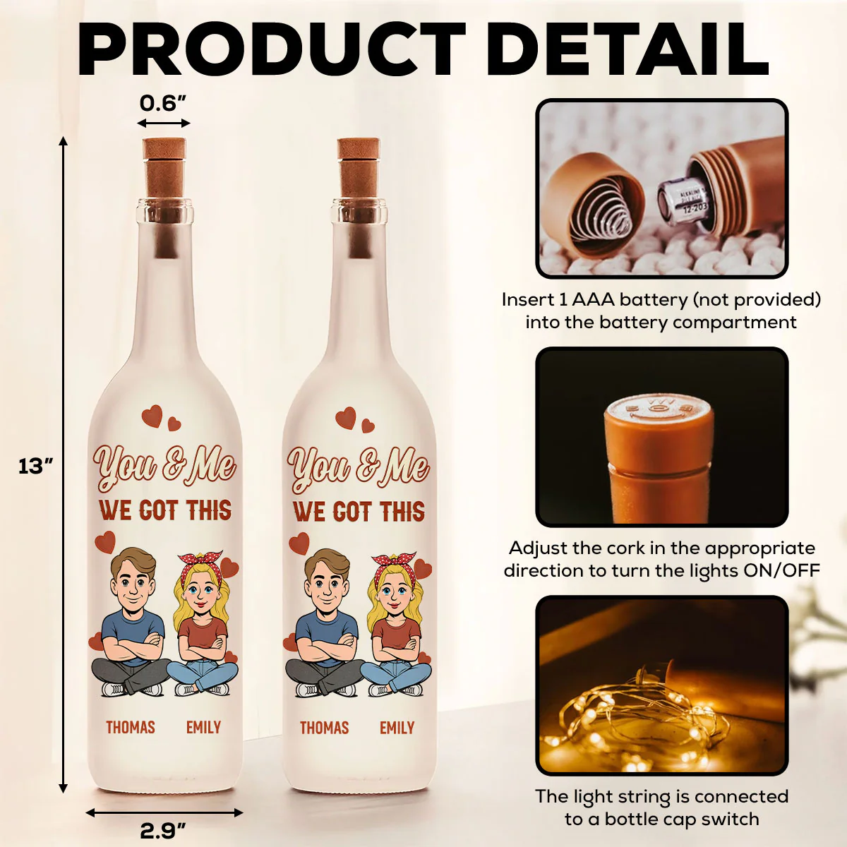 Enduring Love - Personalized Custom Bottle Lamp - Image 6