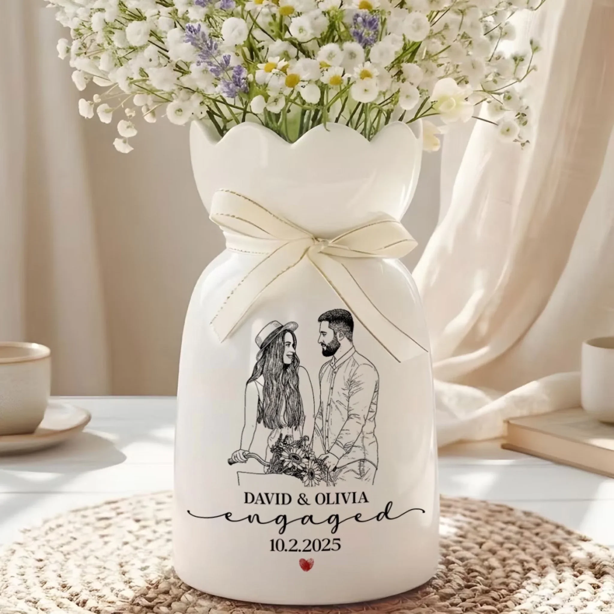 Engaged Gift - Personalized Custom Ribbon Tie Flower Vase