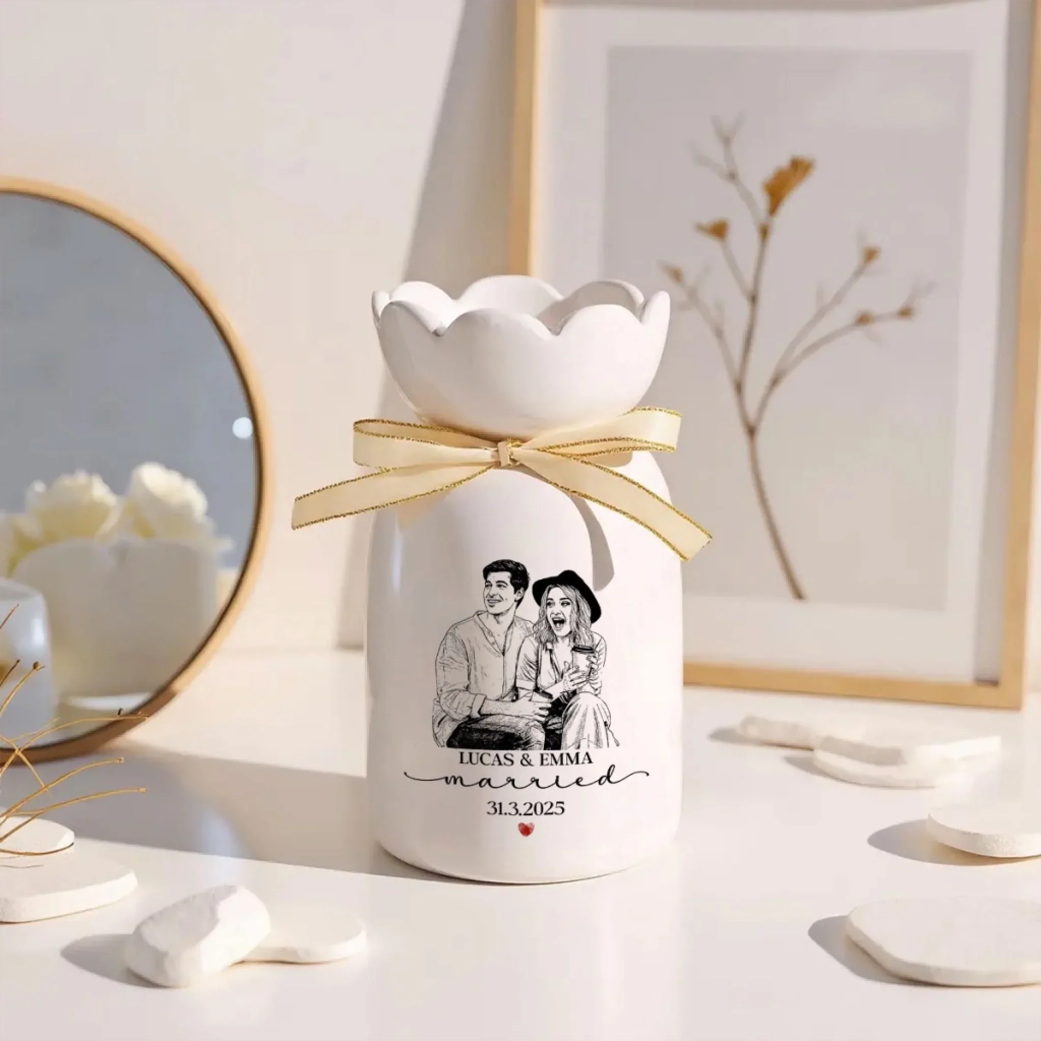 Engaged Gift - Personalized Custom Ribbon Tie Flower Vase - Image 2
