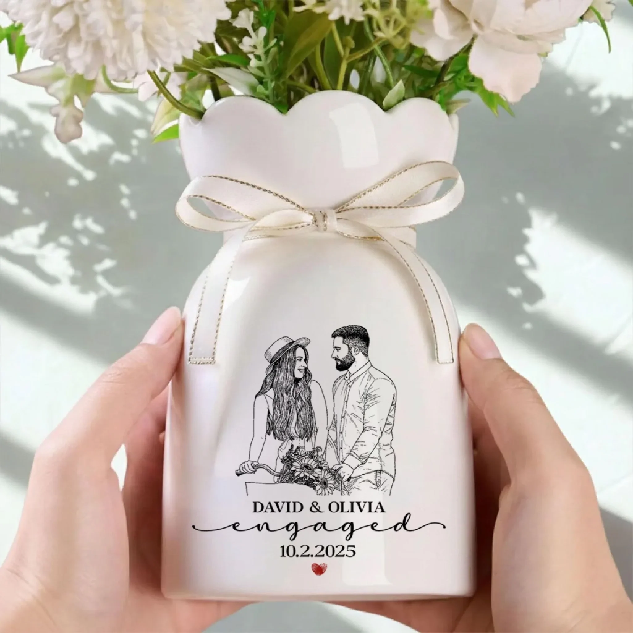 Engaged Gift - Personalized Custom Ribbon Tie Flower Vase - Image 3