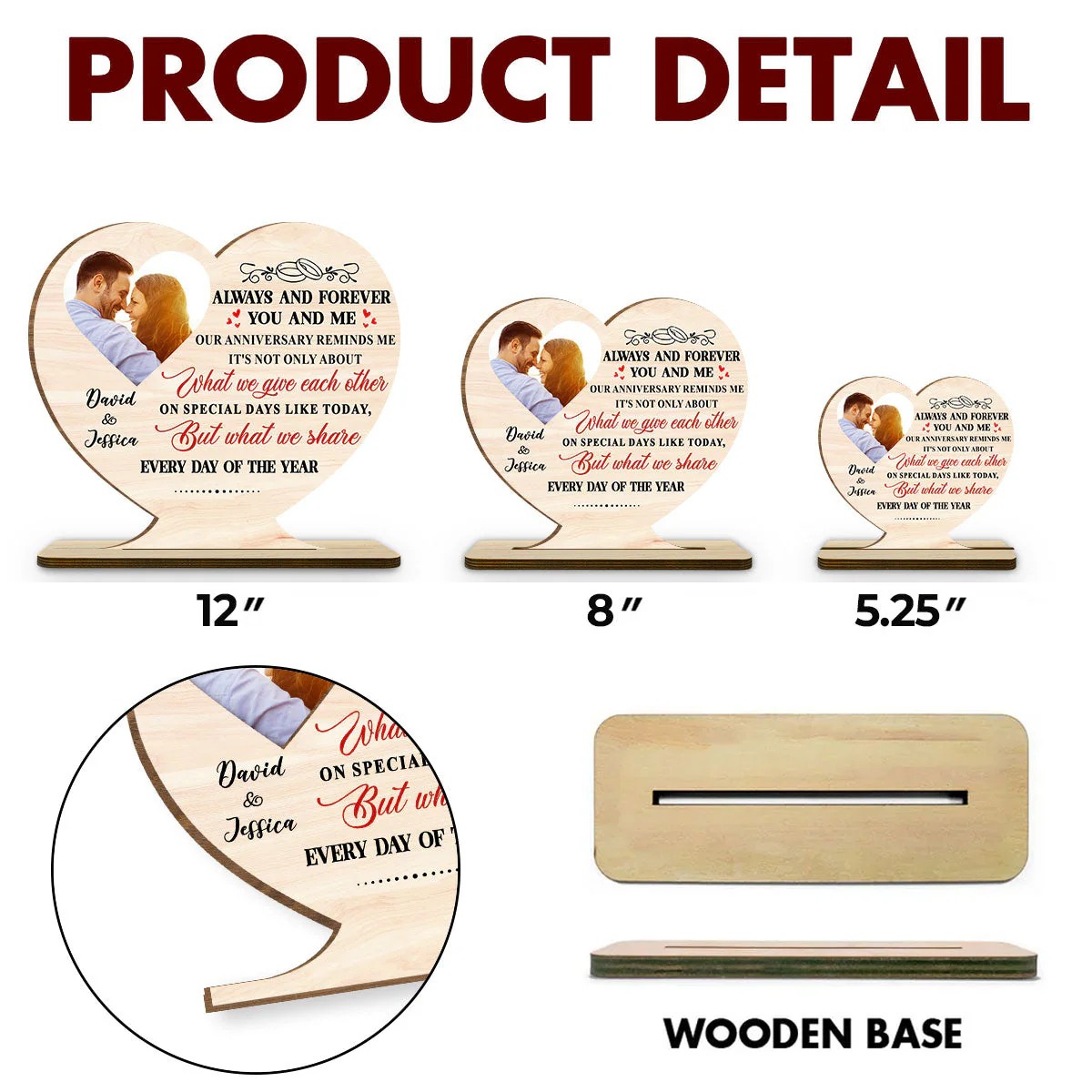Every Day Our Hearts Share Love - Personalized Custom 2-Layer Wood Plaque With Flat Base - Image 5