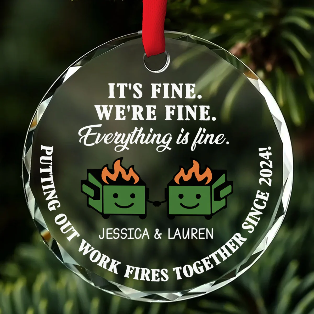 Everything Is Fine - Personalized Custom Glass Ornament - Image 7