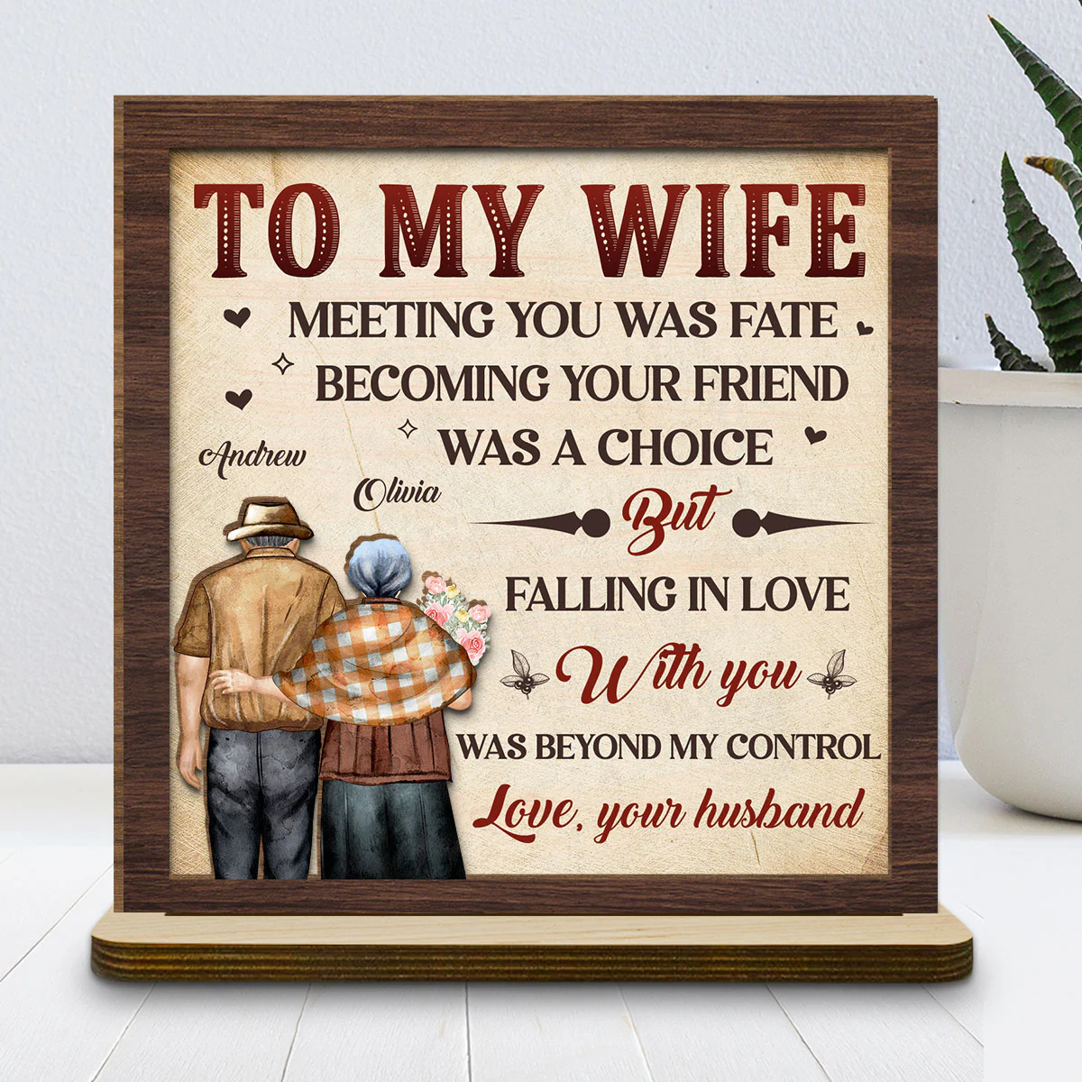 Fall In Love - Personalized Custom 2-Layer Wood Plaque With Flat Base - Image 2