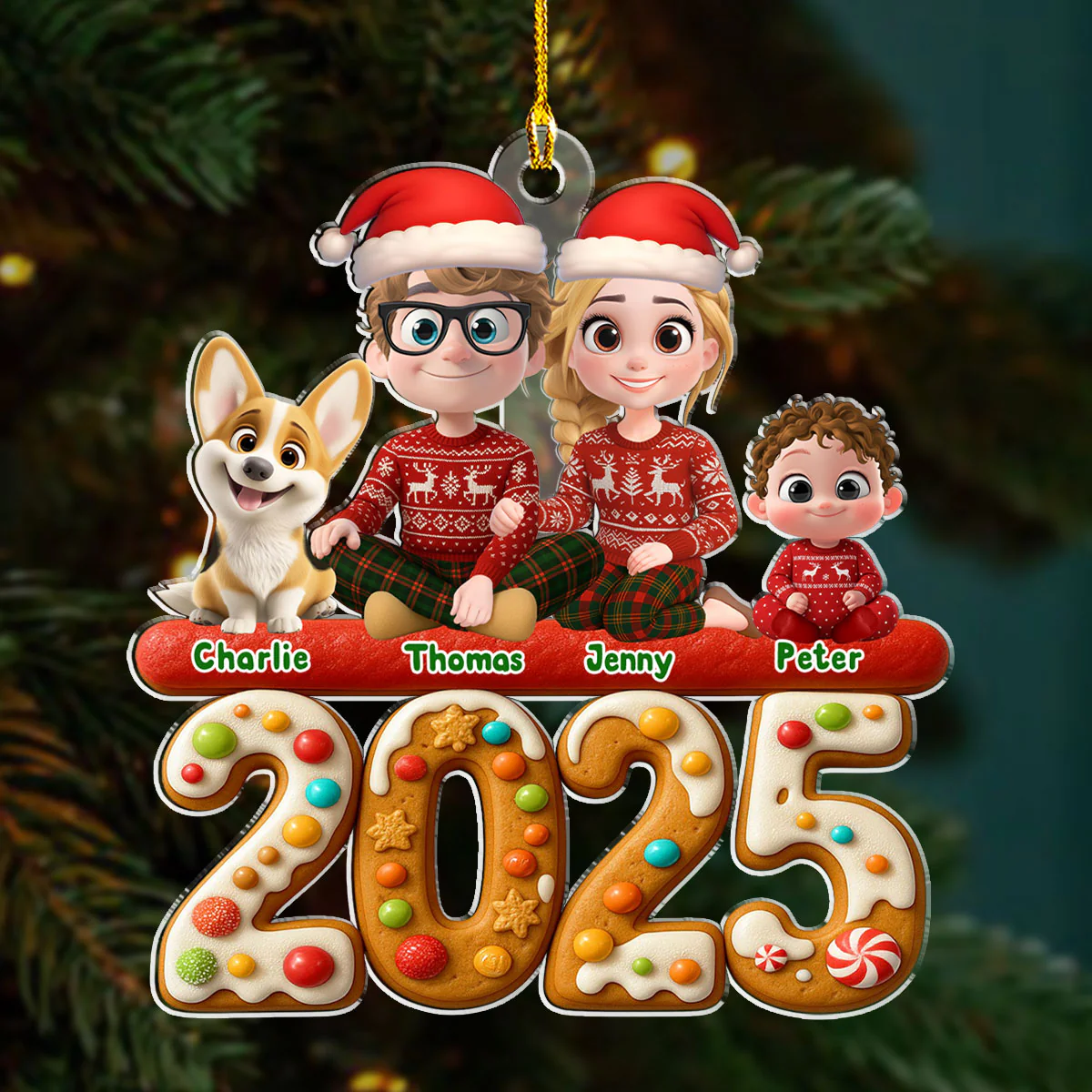 Family And Dog Cake - Personalized Custom Acrylic Ornament - Image 5
