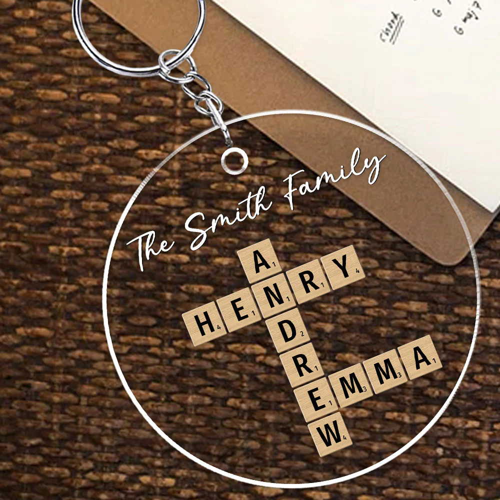 Family Besties Coworker Crossword Art - Personalized Custom Acrylic Keychain - Image 3