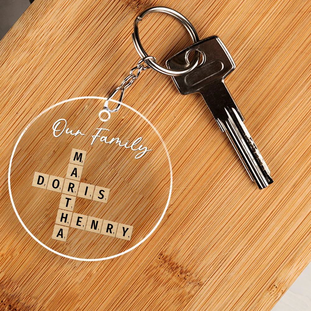 Family Besties Coworker Crossword Art - Personalized Custom Acrylic Keychain - Image 4