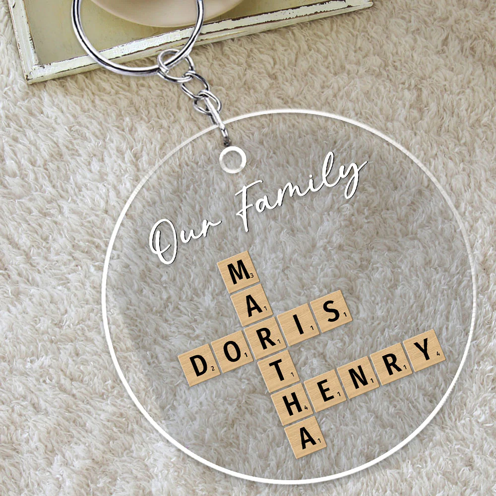 Family Besties Coworker Crossword Art - Personalized Custom Acrylic Keychain - Image 5