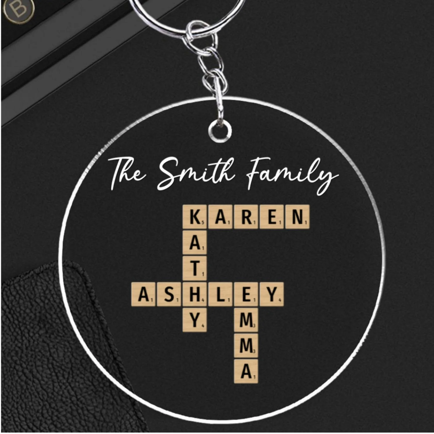 Family Besties Coworker Crossword Art - Personalized Custom Acrylic Keychain - Image 7