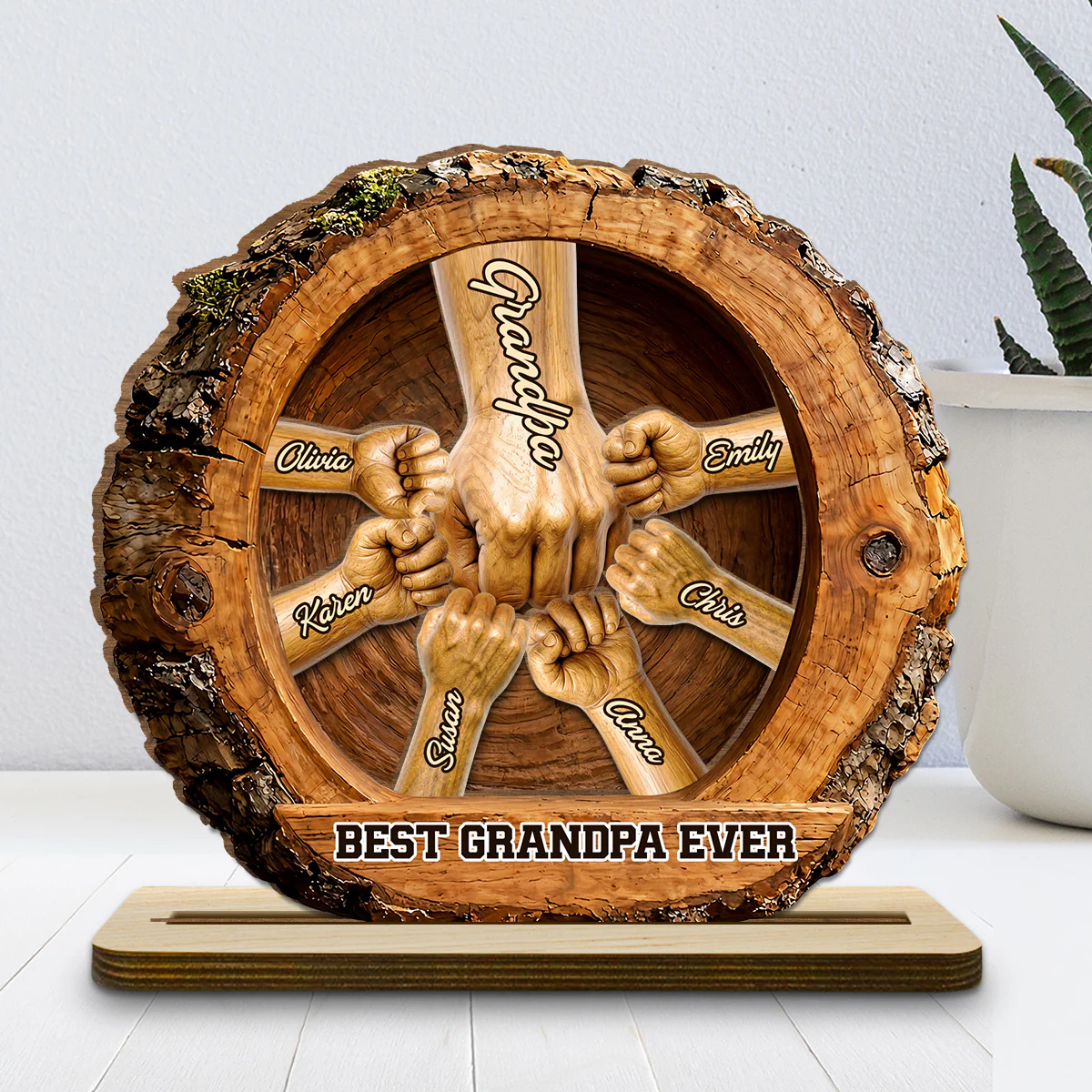 Family Bond Hand Sculpture - Personalized Custom 2-Layer Wood Plaque With Flat Base - Image 2