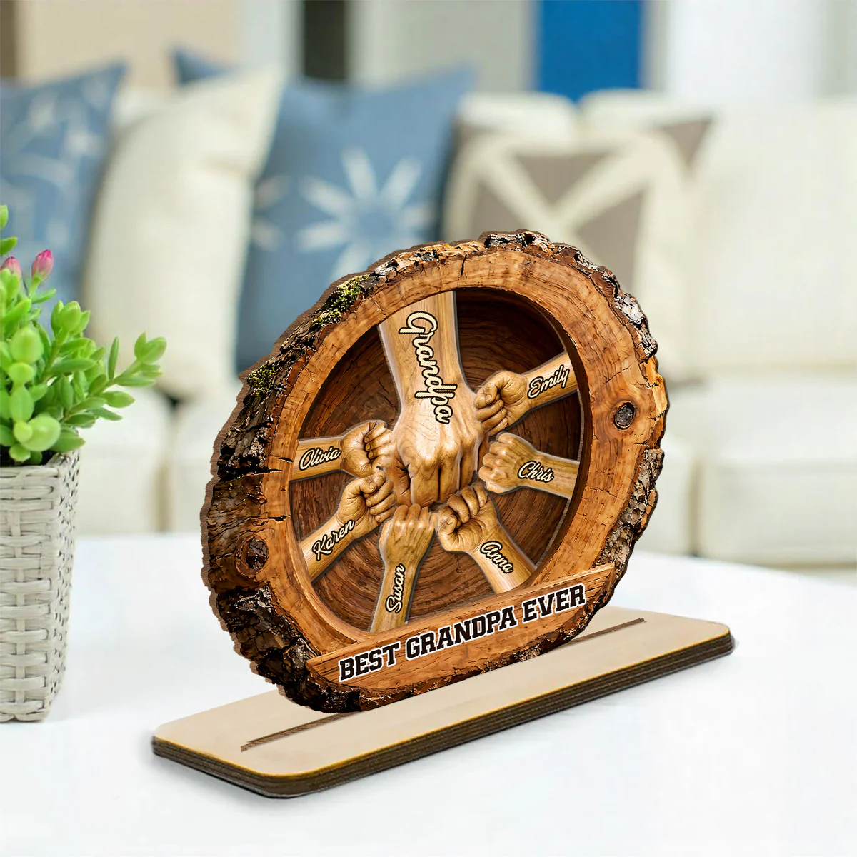 Family Bond Hand Sculpture - Personalized Custom 2-Layer Wood Plaque With Flat Base - Image 3