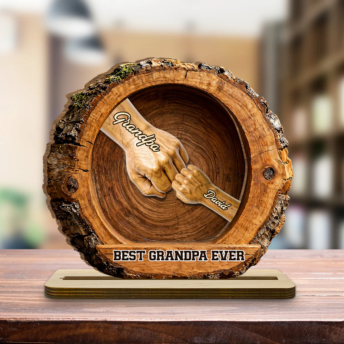 Family Bond Hand Sculpture - Personalized Custom 2-Layer Wood Plaque With Flat Base - Image 4