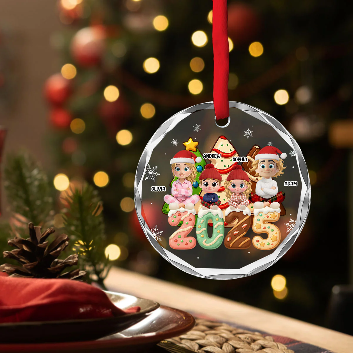 Family Cake - Personalized Custom Glass Ornament - Image 3