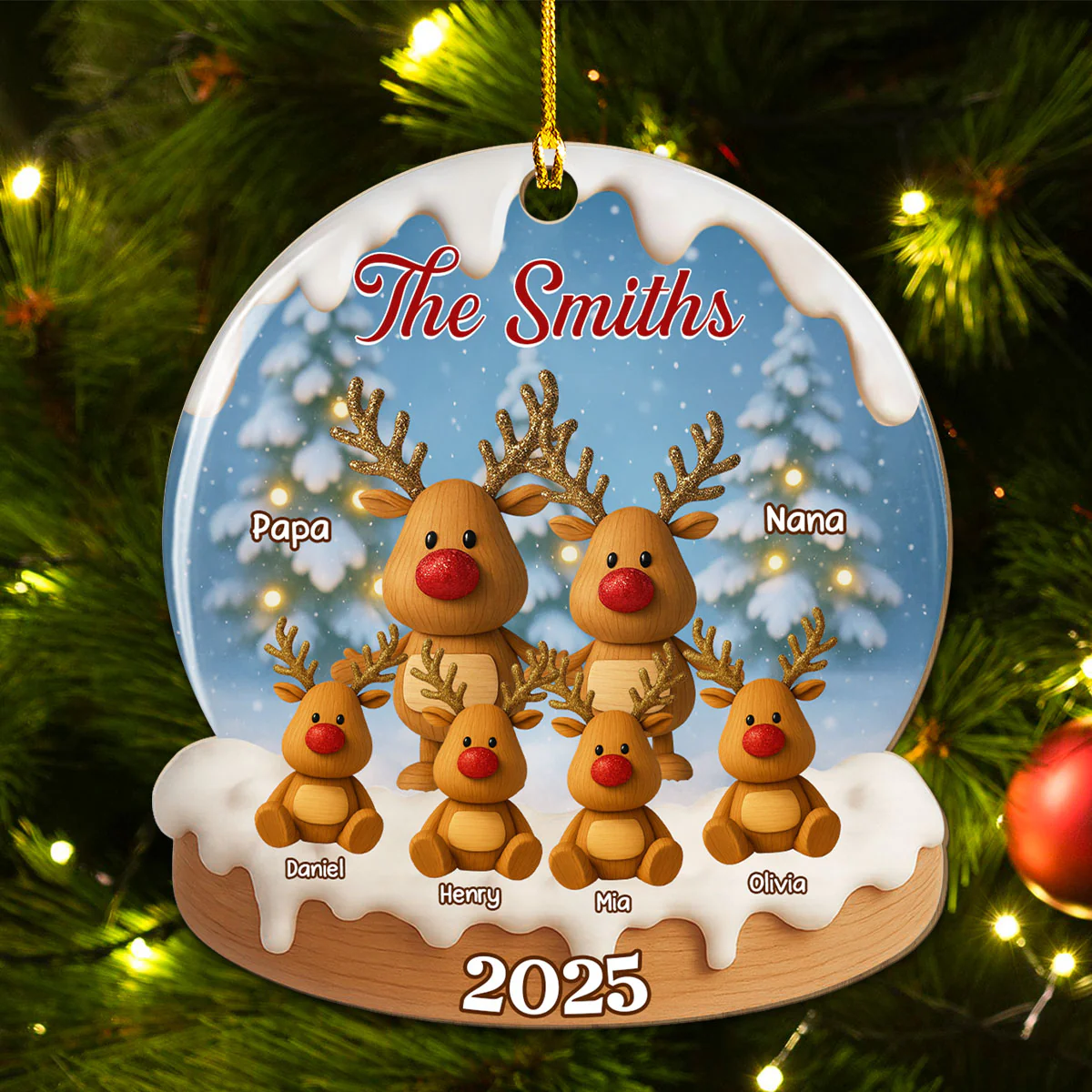 Family Christmas Reindeer - Personalized Custom Wood Ornament - Image 2