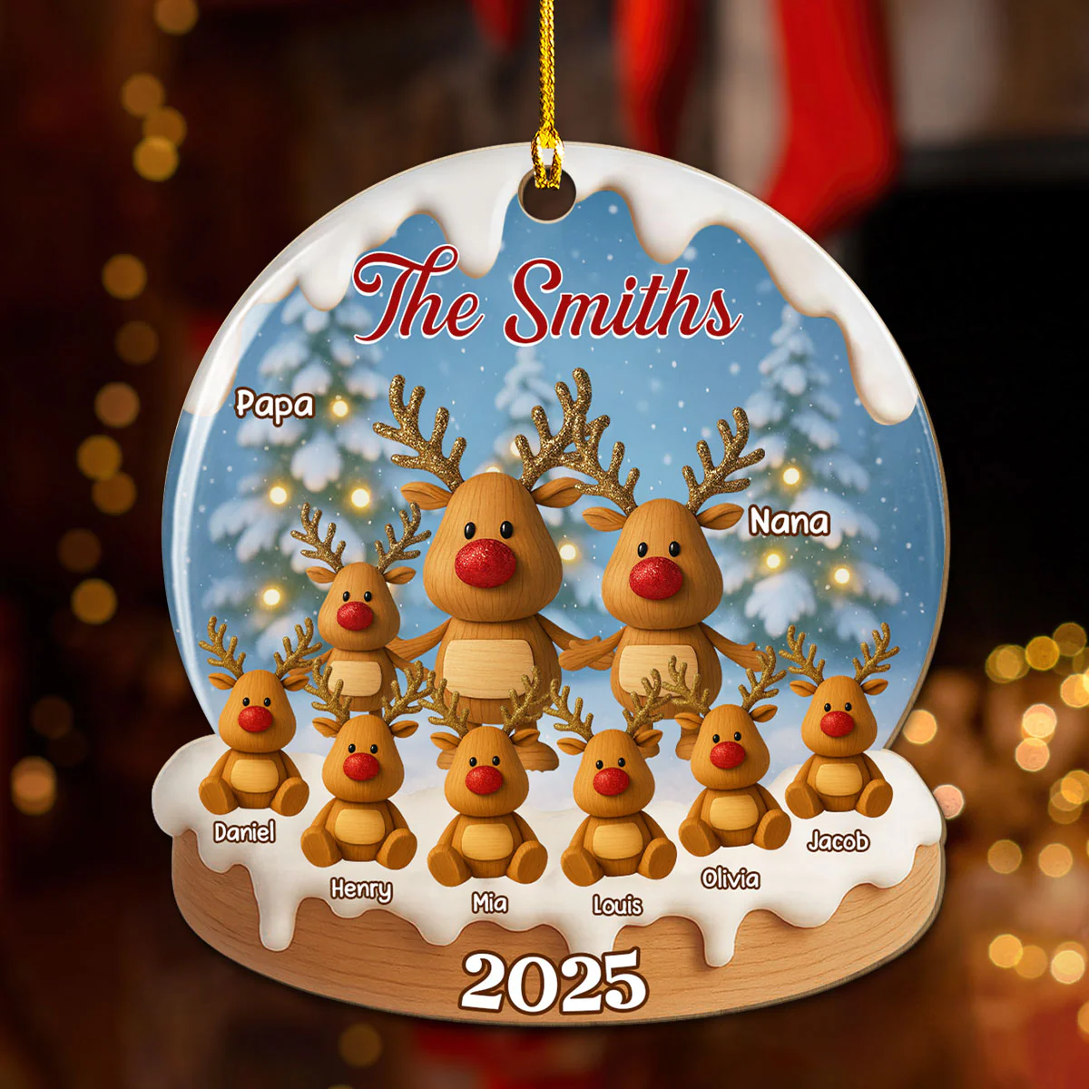 Family Christmas Reindeer - Personalized Custom Wood Ornament - Image 3