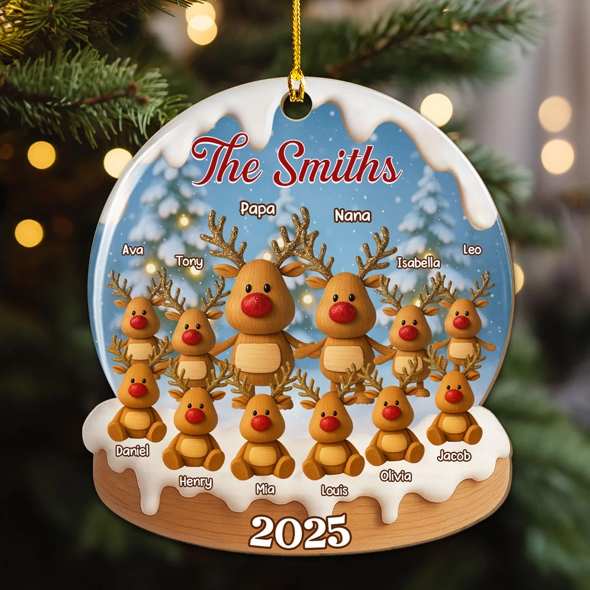 Family Christmas Reindeer - Personalized Custom Wood Ornament - Image 4