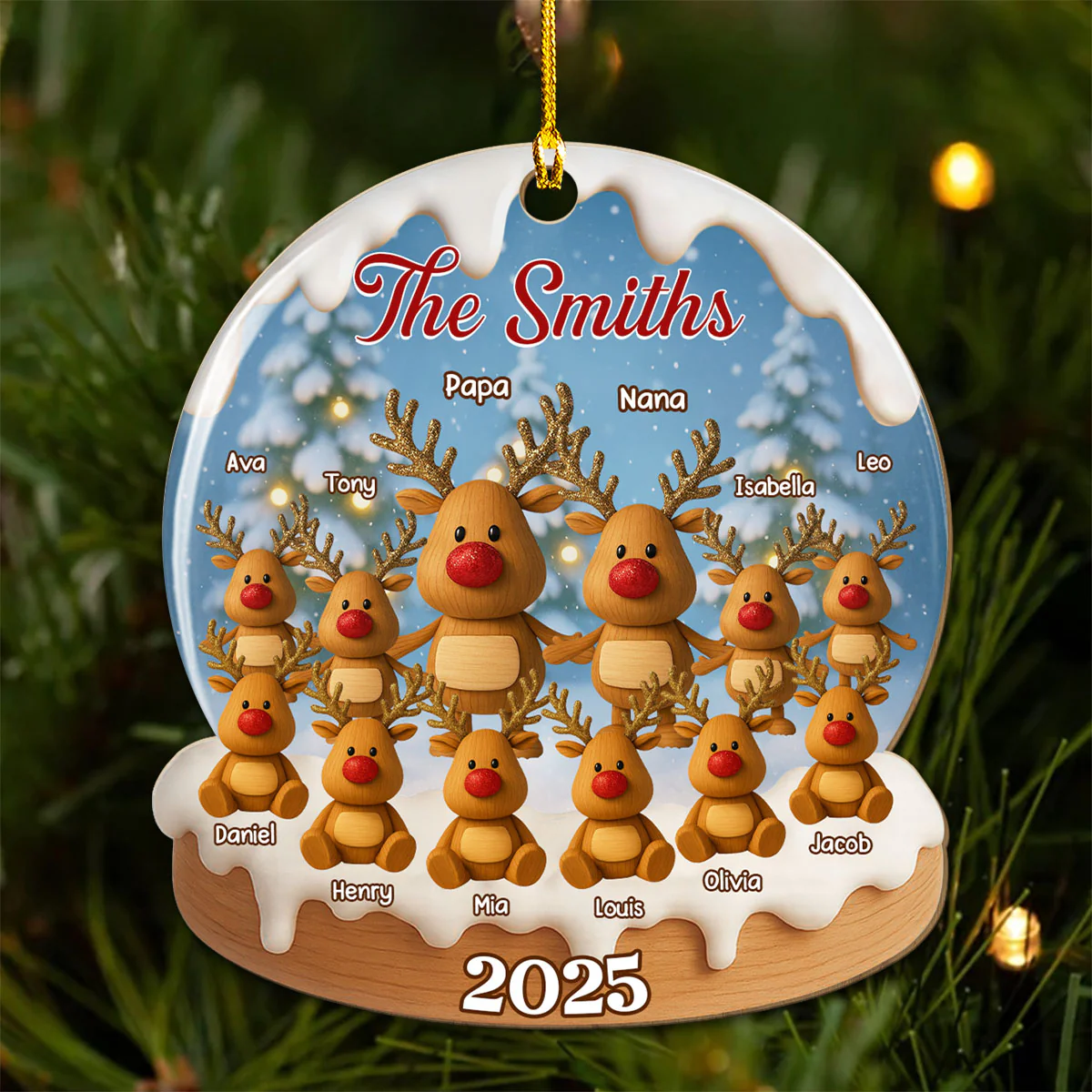 Family Christmas Reindeer - Personalized Custom Wood Ornament - Image 5