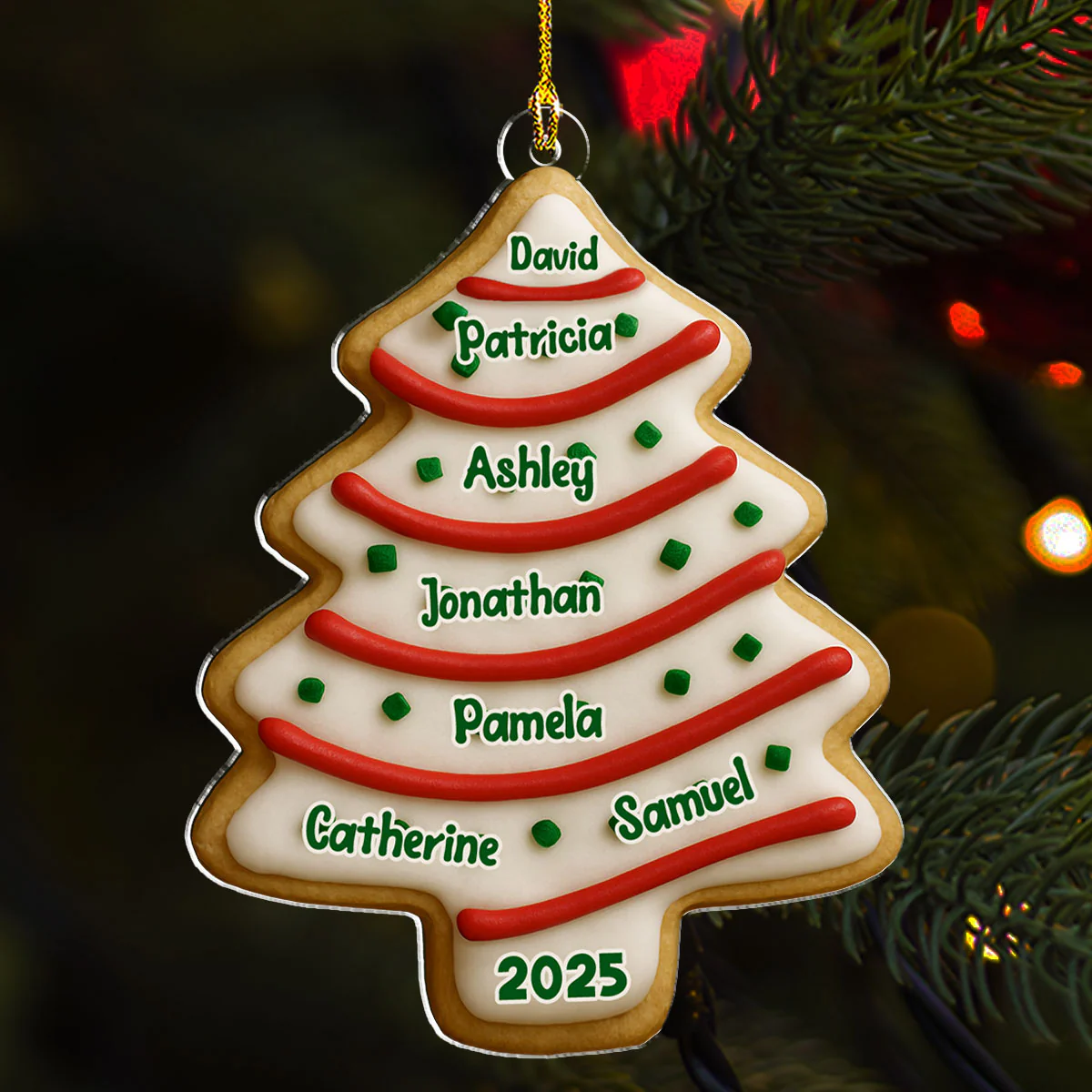 Family Christmas Tree Cake - Personalized Custom Acrylic Ornament - Image 3
