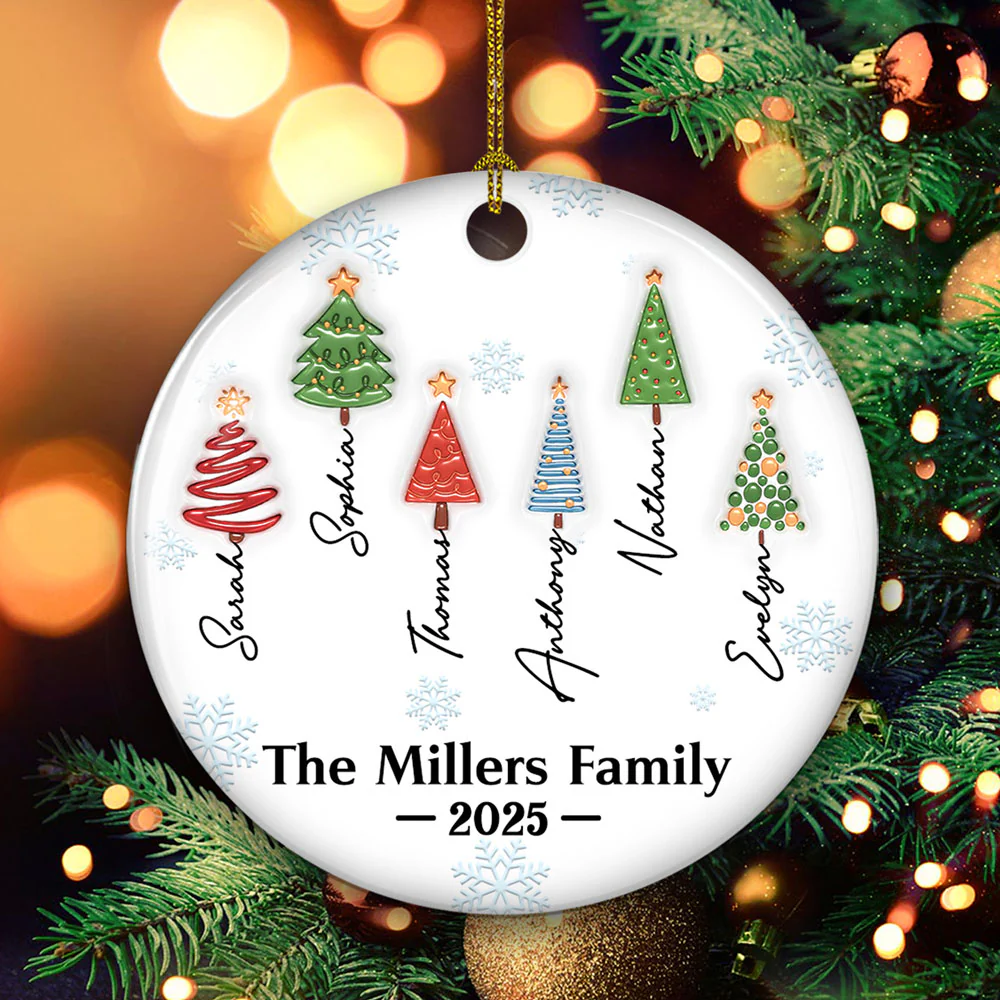 Family Christmas Tree Names - Personalized Custom 3D Inflated Effect Ceramic Ornament - Image 2