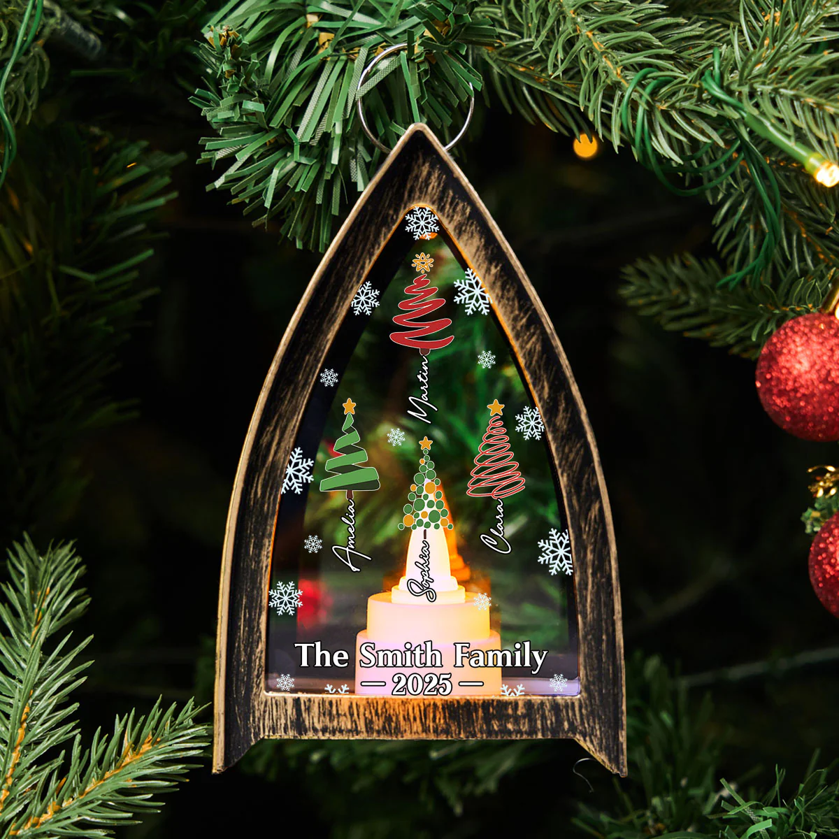 Family Christmas Tree Names - Personalized Custom Table Lantern - Image 2