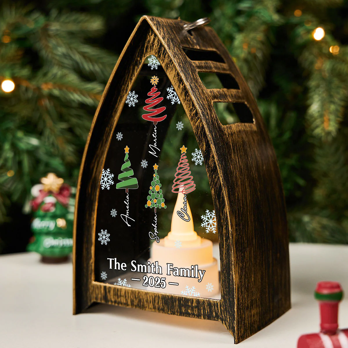 Family Christmas Tree Names - Personalized Custom Table Lantern - Image 3