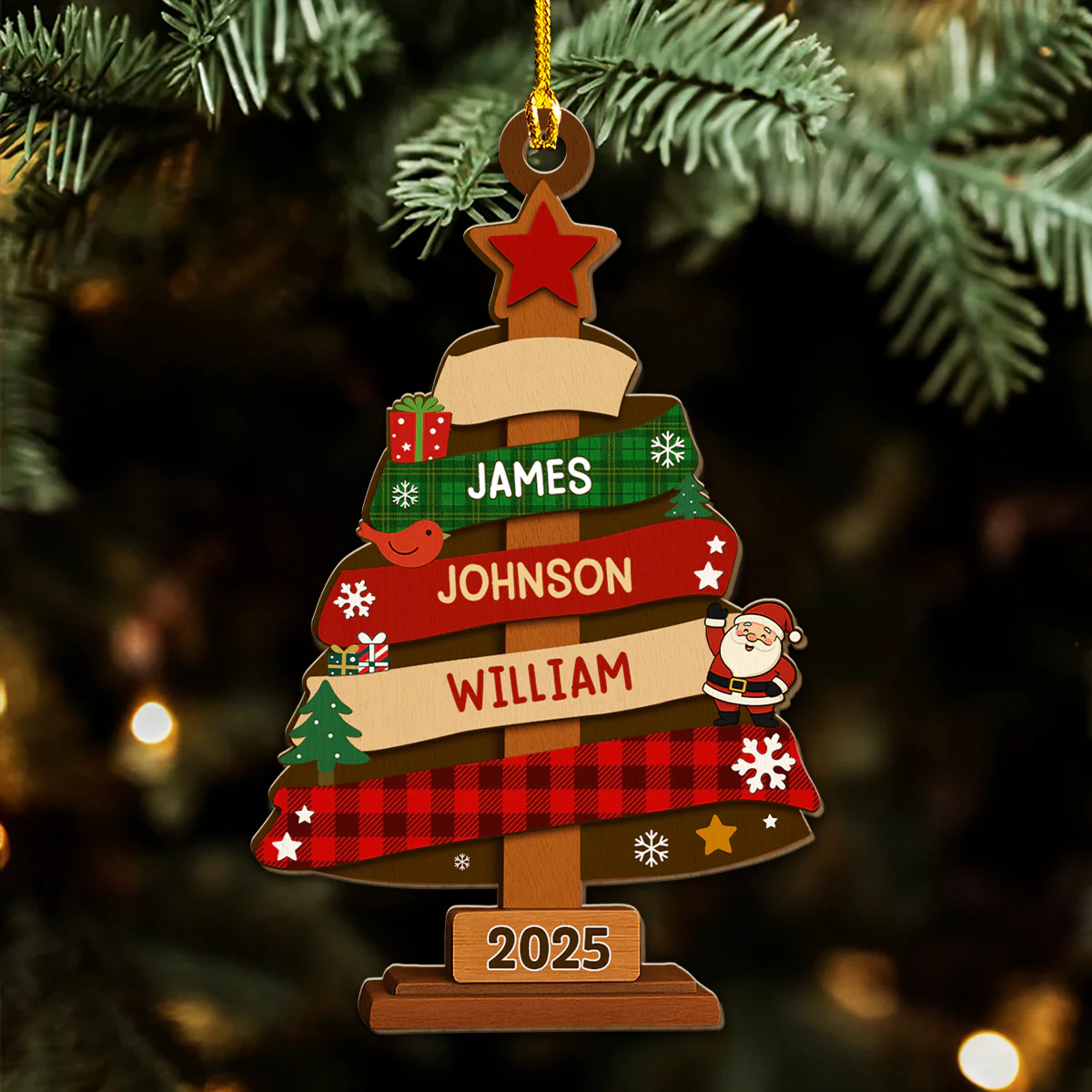 Family Christmas Tree - Personalized Custom Wood Ornament - Image 2