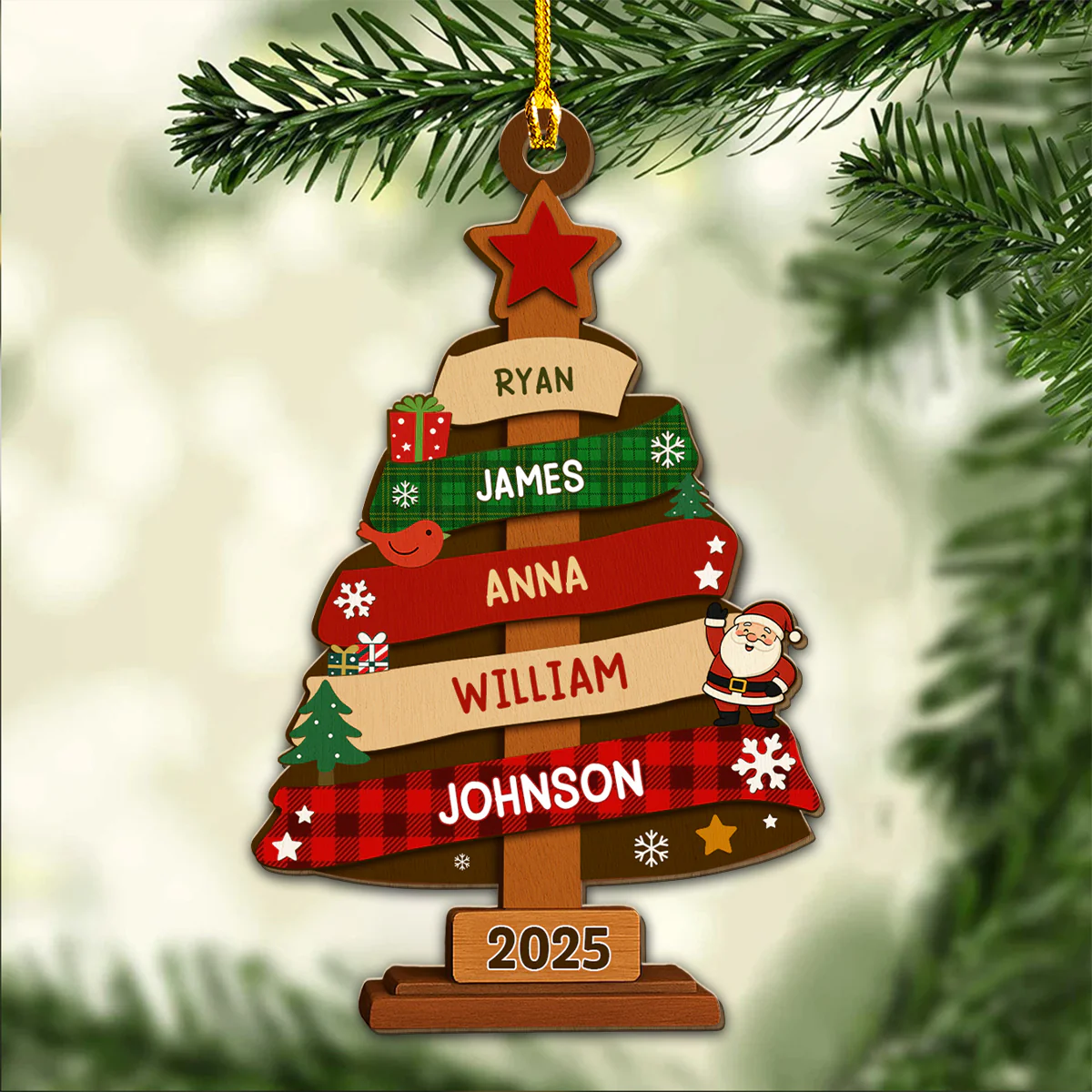 Family Christmas Tree - Personalized Custom Wood Ornament - Image 4
