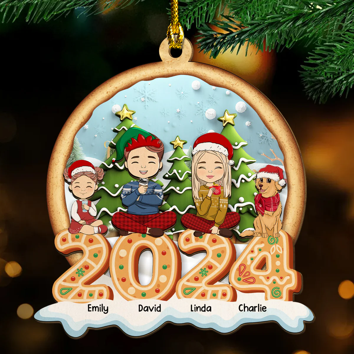 Family Cookies Christmas 2024 - Personalized Custom 2-Layered Wood Ornament - Image 2