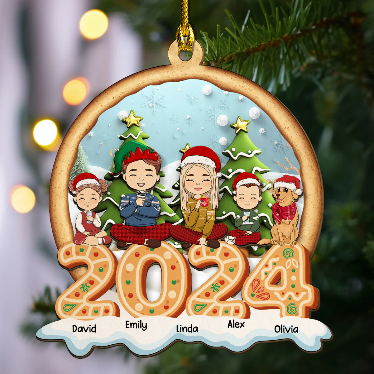 Family Cookies Christmas 2024 - Personalized Custom 2-Layered Wood Ornament - Image 4