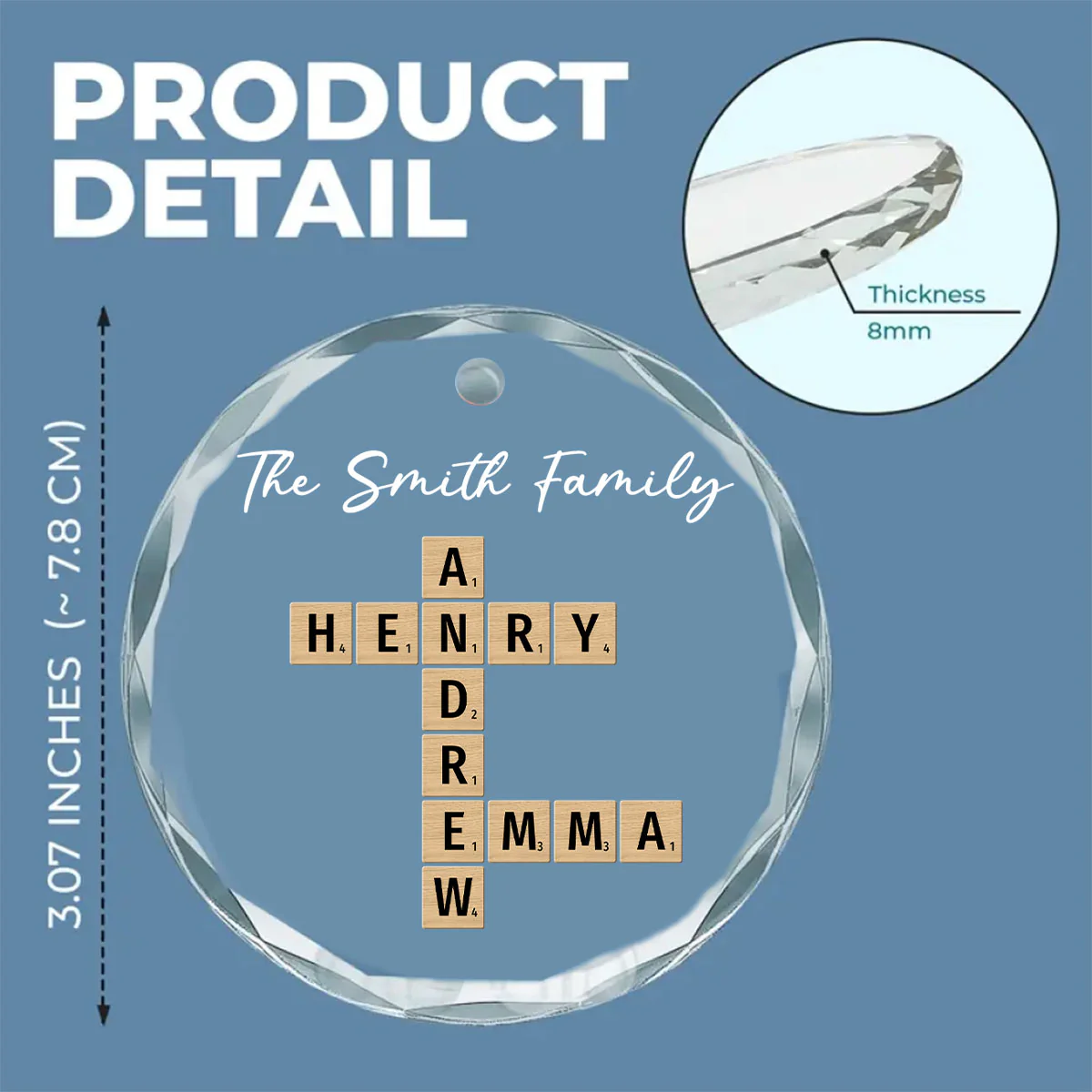 Family Besties Coworker Crossword Art - Personalized Custom Glass Ornament - Image 2