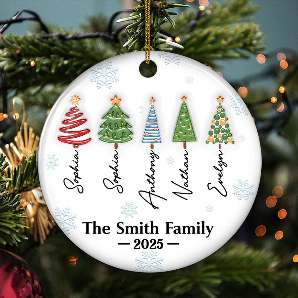 Family Forever Tree Names - Personalized Custom 3D Inflated Effect Ceramic Ornament - Image 3