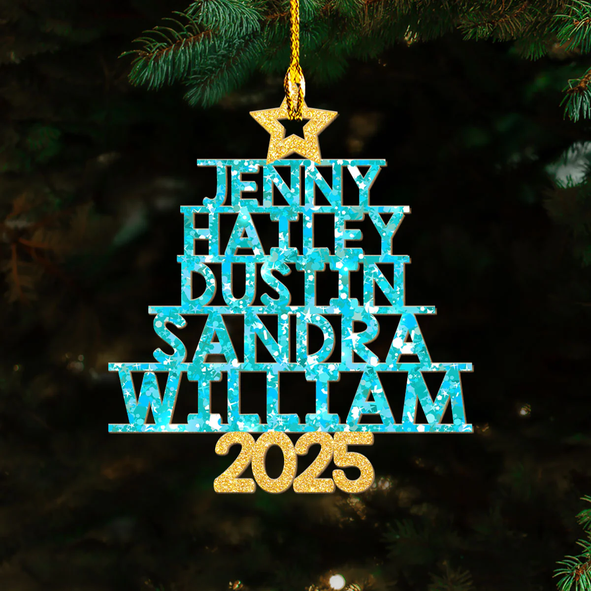 Family Glitter Christmas Tree - Personalized Custom Wood Ornament - Image 3