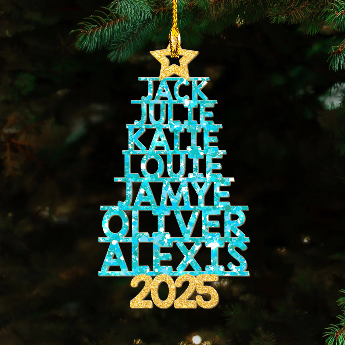 Family Glitter Christmas Tree - Personalized Custom Wood Ornament - Image 4