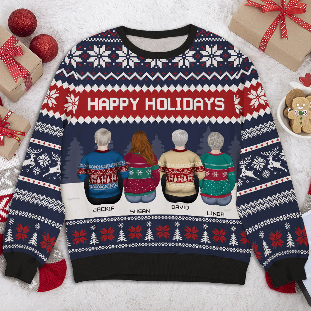 Family Happy Holidays - Personalized Custom All-Over-Print Sweatshirt - Image 4