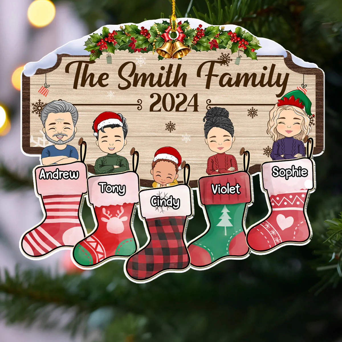 Family Happy Stocking - Personalized Custom Acrylic Ornament - Image 2