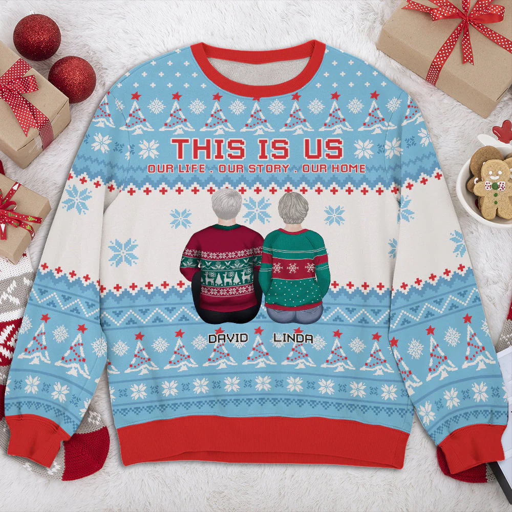 Family In Snow - Personalized Custom All-Over-Print Sweatshirt - Image 5