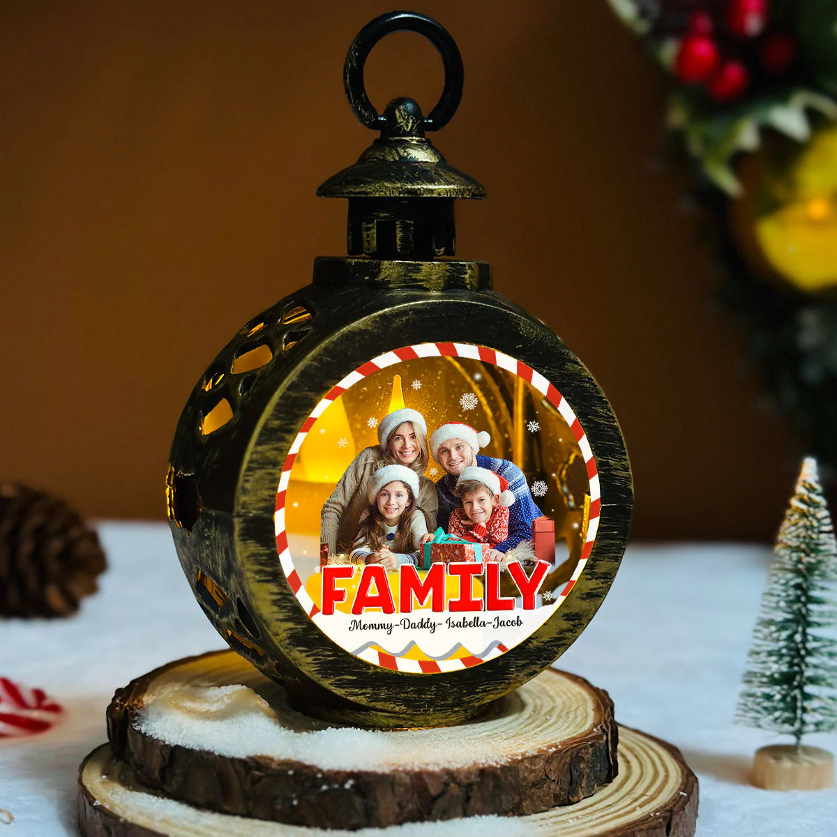 Family Is The Best - Personalized Custom Christmas Lantern - Image 5