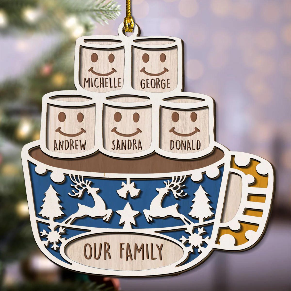 Family Love Grows Warmer At Christmas - Personalized Custom 2-Layered Wood Ornament - Image 3