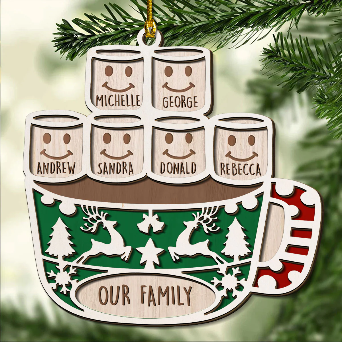 Family Love Grows Warmer At Christmas - Personalized Custom 2-Layered Wood Ornament - Image 4