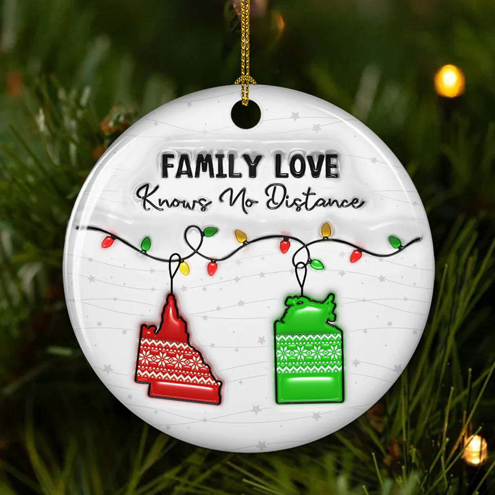 Family Love Knows No Distance Australia Version - Personalized Custom 3D Inflated Effect Ceramic Ornament - Image 3