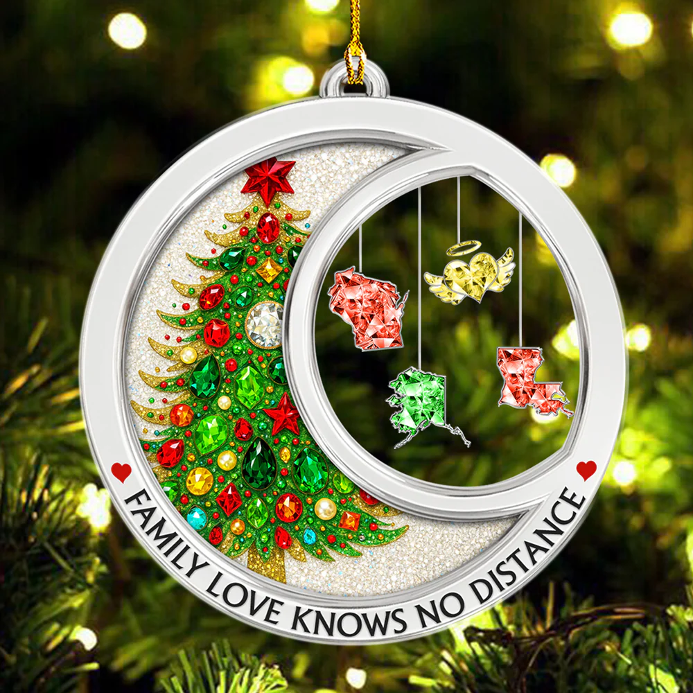 Family Love Knows No Distance Crystal Memorial - Personalized Custom Acrylic Ornament - Image 3