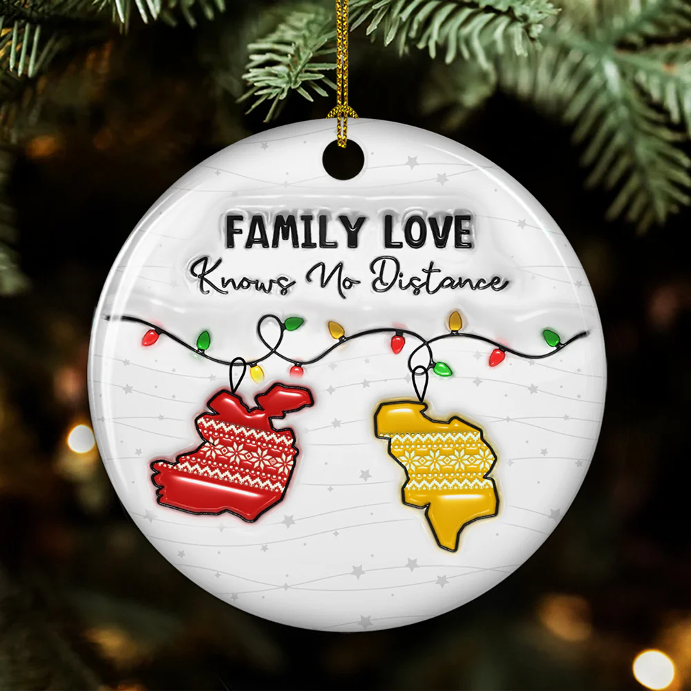 Family Love Knows No Distance EU Countries Version - Personalized Custom 3D Inflated Effect Ceramic Ornament - Image 2