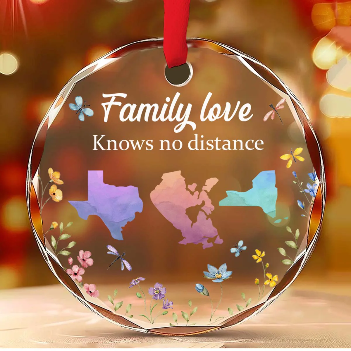Family Love Knows No Distance Floral Version - Personalized Custom Glass Ornament - Image 2
