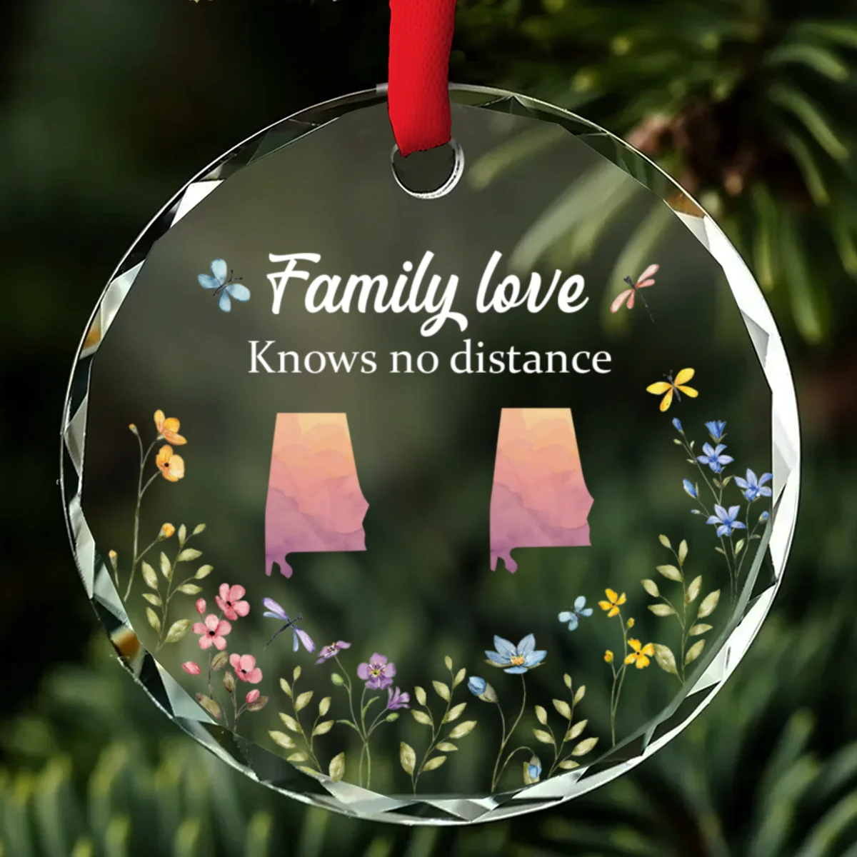 Family Love Knows No Distance Floral Version - Personalized Custom Glass Ornament - Image 6