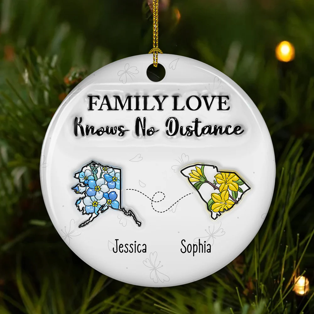 Family Love Knows No Distance Flower State - Personalized Custom 3D Inflated Effect Ceramic Ornament - Image 3