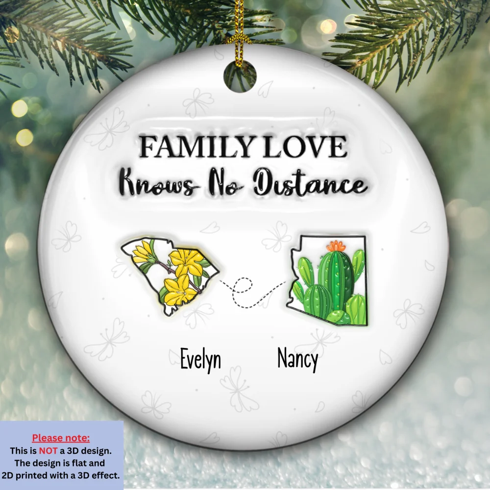 Family Love Knows No Distance Flower State - Personalized Custom 3D Inflated Effect Ceramic Ornament - Image 6