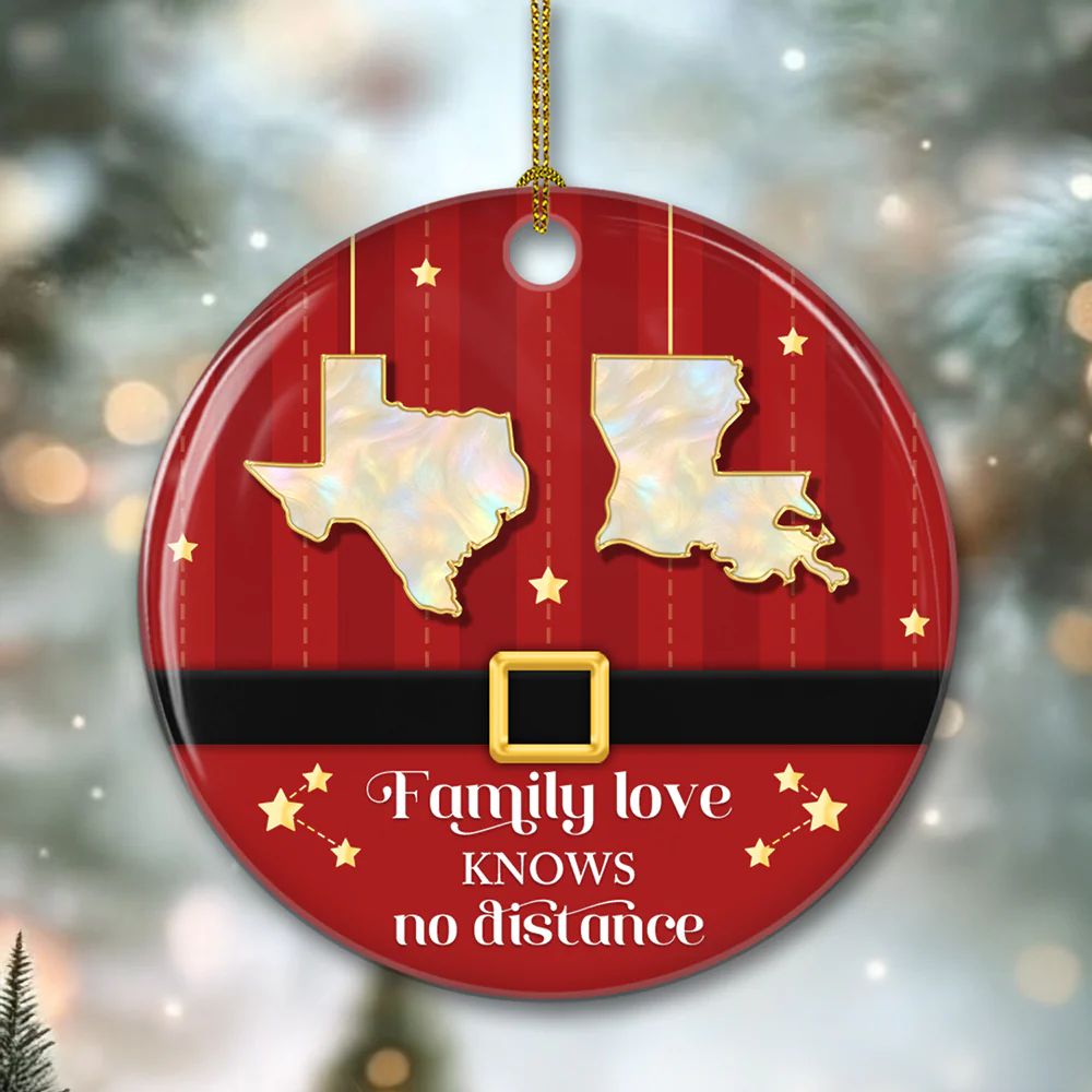 Family Love Knows No Distance - Personalized Custom 3D Effect Ceramic Ornament - Image 3