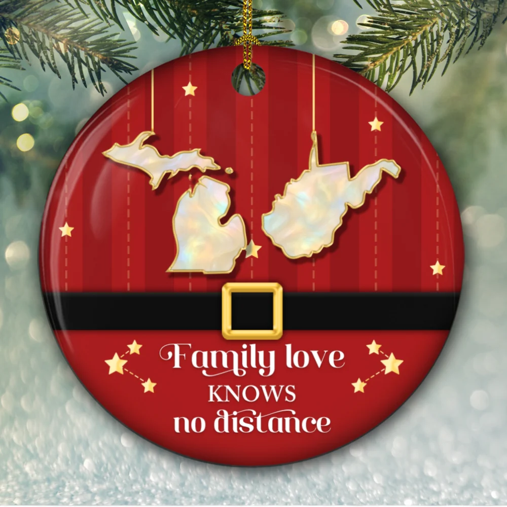 Family Love Knows No Distance - Personalized Custom 3D Effect Ceramic Ornament - Image 6